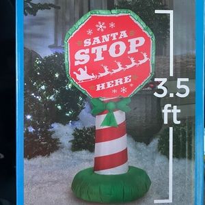 Pre-lit Santa Stop Here Airblown Inflatable Yard Decor